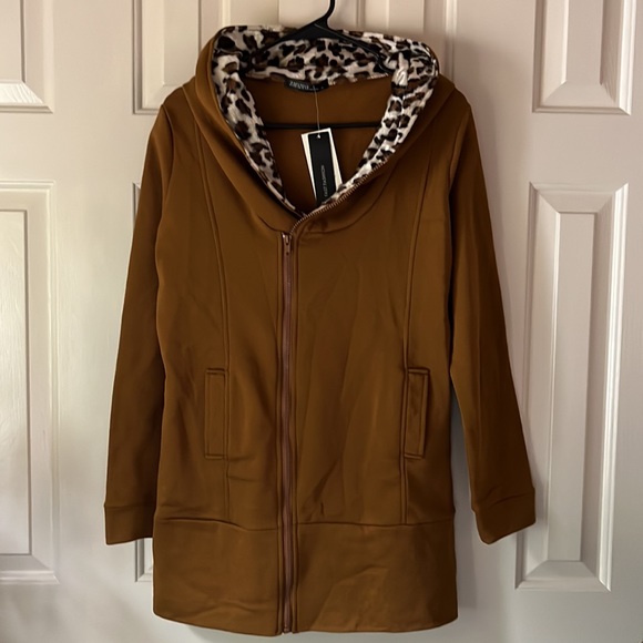 Zanzea Women’s Junior’s Size XL Zippered Asymmetric Hoodie Brown Leopard Print - Picture 2 of 5